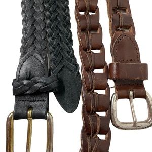 Full grain Italian Leather Belts two woman’s  43” 40” Black Brown Braided XL